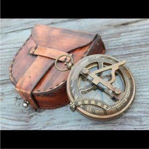 Vintage Sundial Compass with Leather Case/Brass Compass